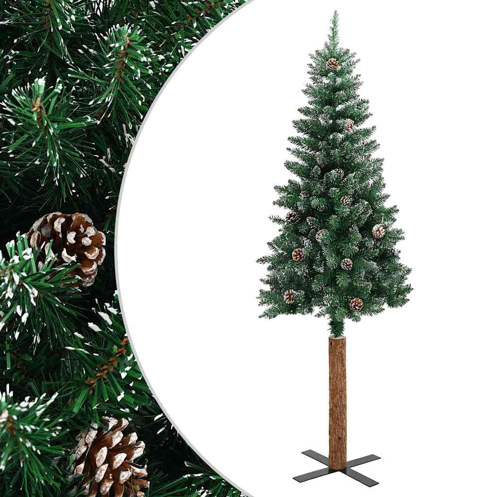Weihnachtsbaum Schlank mit Echtholz und Schnee Grün 180 cm
