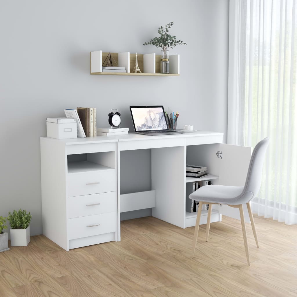 Bureau blanc 140x50x76 cm en matériau à base de bois