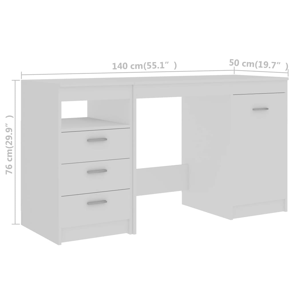 Bureau blanc 140x50x76 cm en matériau à base de bois