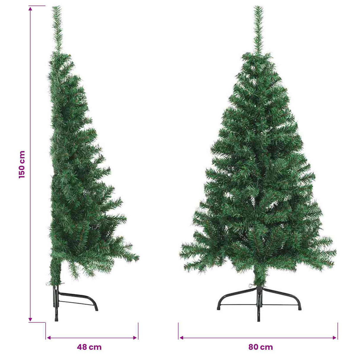 Künstlicher Halb-Weihnachtsbaum mit Ständer Grün 150 cm PVC