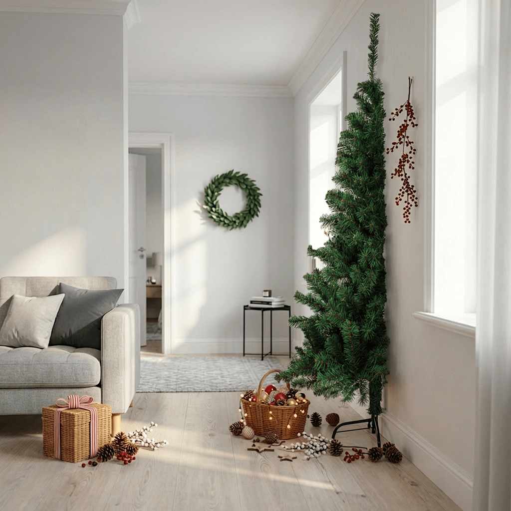 Künstlicher Halb-Weihnachtsbaum mit Ständer Grün 210 cm PVC