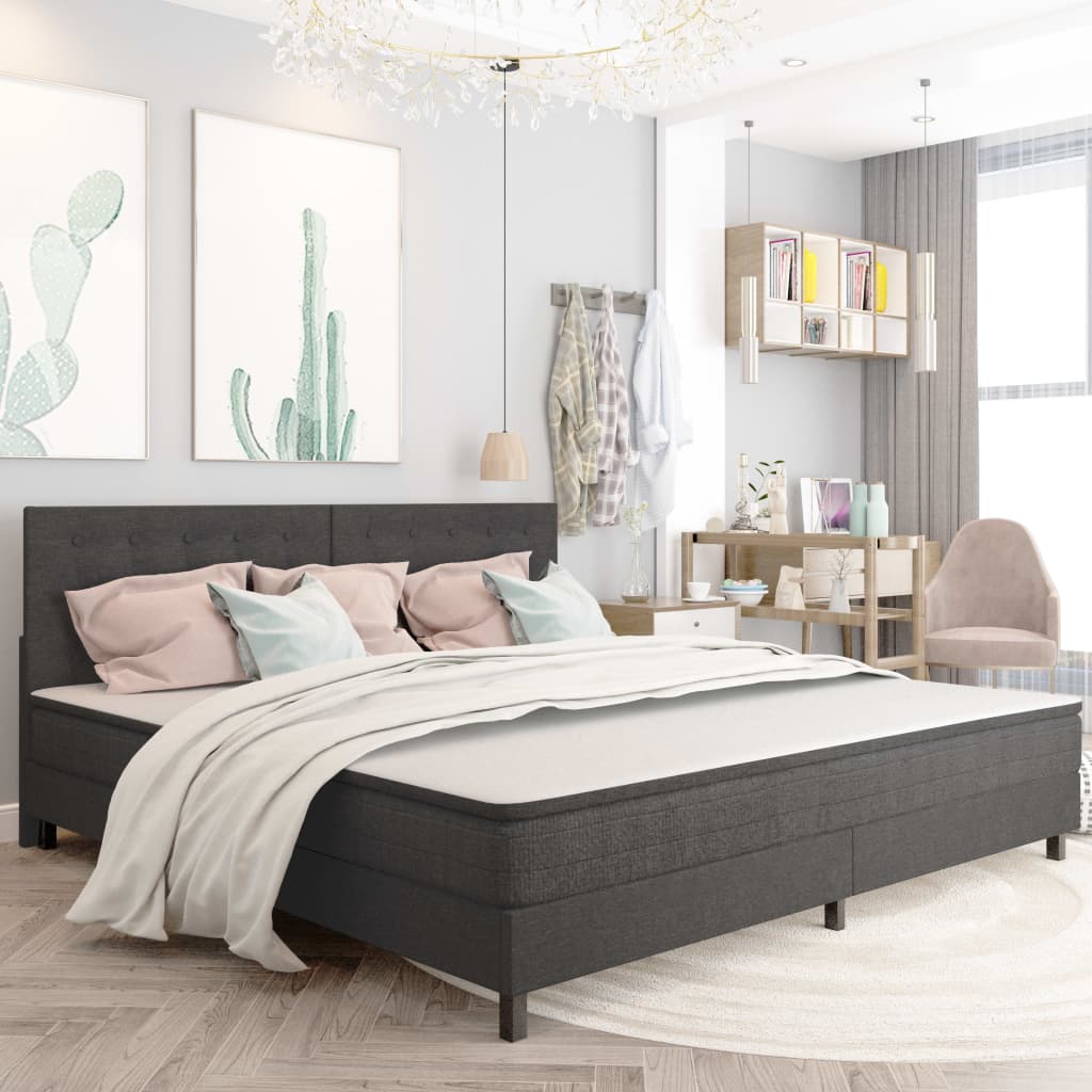 Lit à sommier tapissier tissu gris foncé 200x200 cm