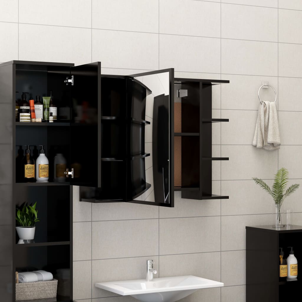 Armoire de toilette avec miroir noir 80x20,5x64 cm en bois