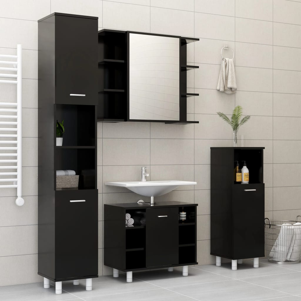 Armoire de toilette avec miroir noir 80x20,5x64 cm en bois