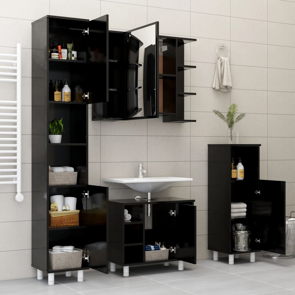 Armoire de toilette avec miroir noir 80x20,5x64 cm en bois