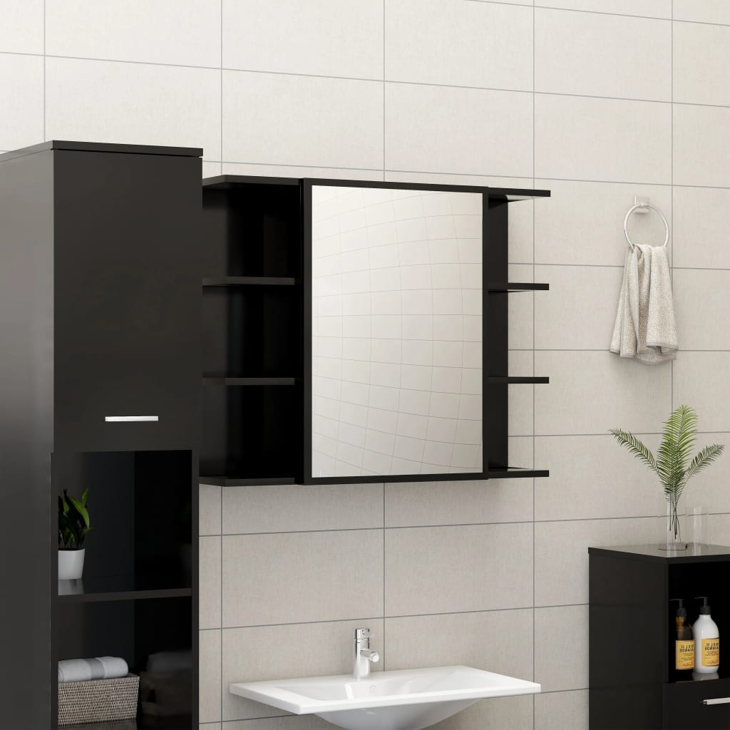 Armoire de toilette avec miroir noir 80x20,5x64 cm en bois