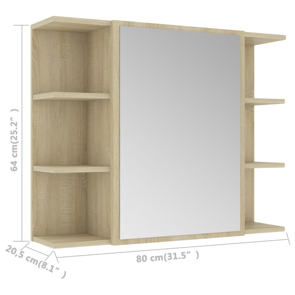 Bad-Spiegelschrank Sonoma-Eiche 80x20,5x64 cm Holzwerkstoff