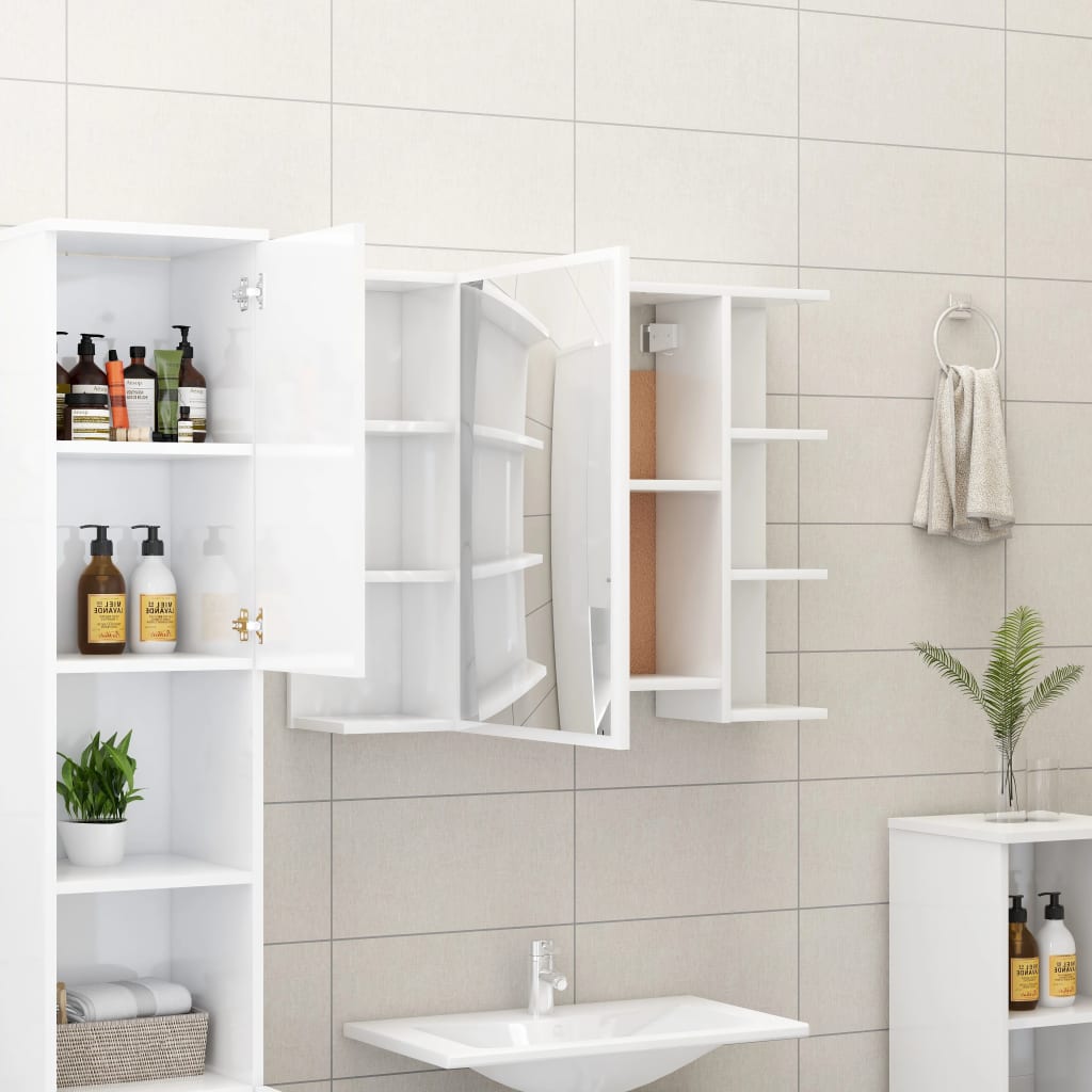 Armoire de toilette avec miroir blanc brillant 80x20,5x64 cm en bois