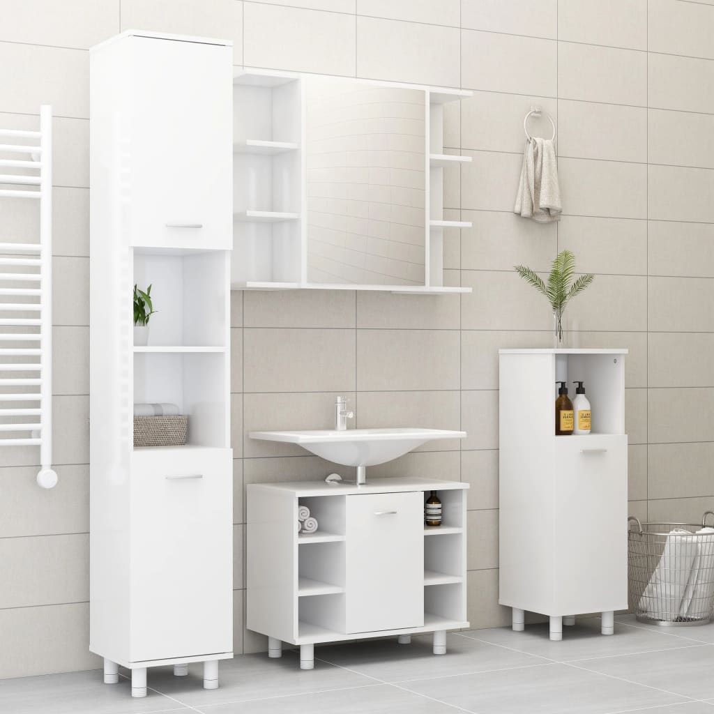 Armoire de toilette avec miroir blanc brillant 80x20,5x64 cm en bois