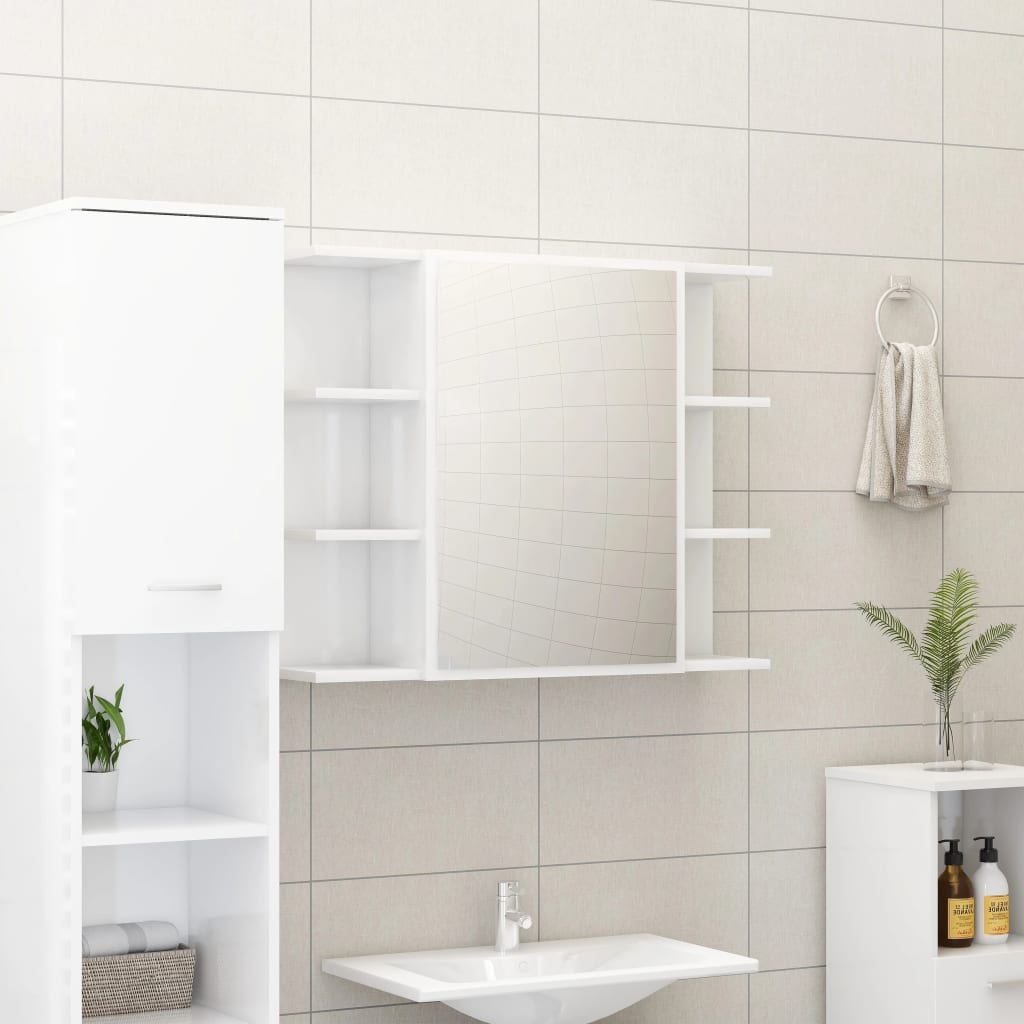 Armoire de toilette avec miroir blanc brillant 80x20,5x64 cm en bois