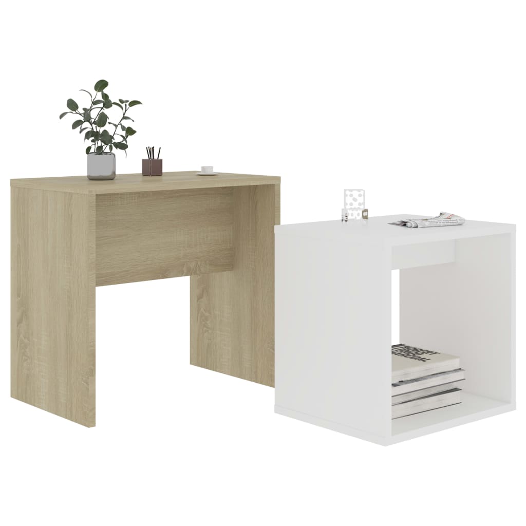 Couchtisch-Set Weiß Sonoma-Eiche 48x30x45 cm Holzwerkstoff