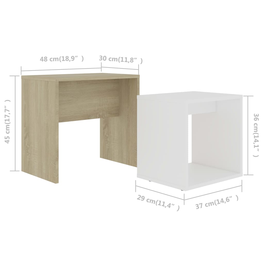 Couchtisch-Set Weiß Sonoma-Eiche 48x30x45 cm Holzwerkstoff