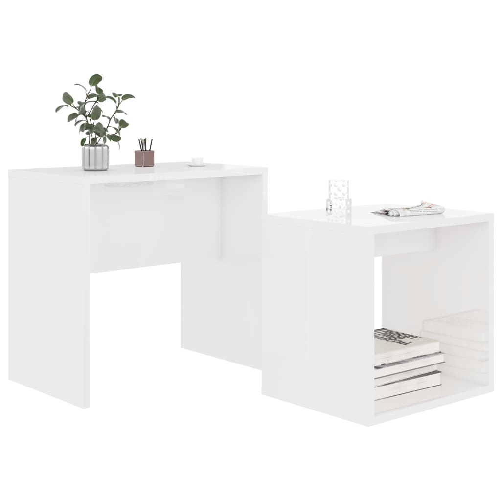 Couchtisch-Set Hochglanz-Weiß 48x30x45 cm Holzwerkstoff