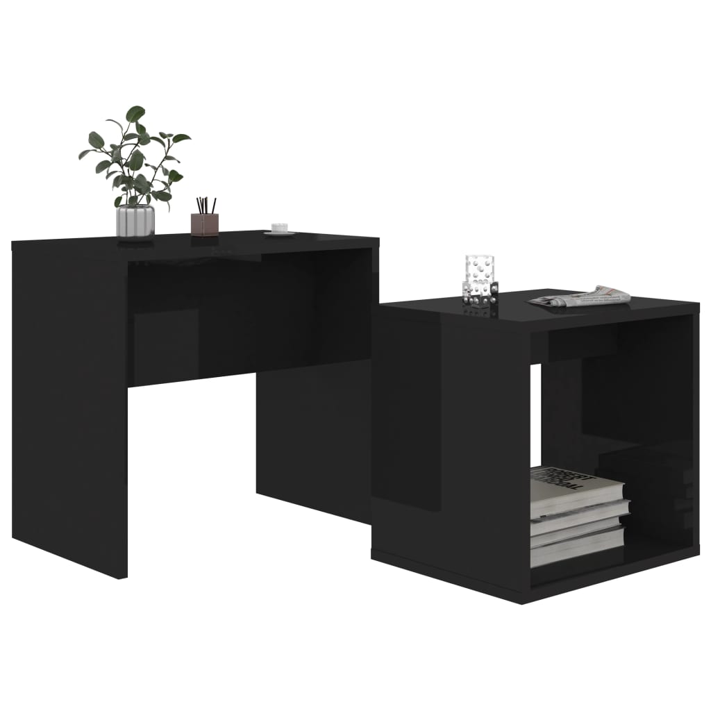 Couchtisch-Set Hochglanz-Schwarz 48x30x45 cm Holzwerkstoff