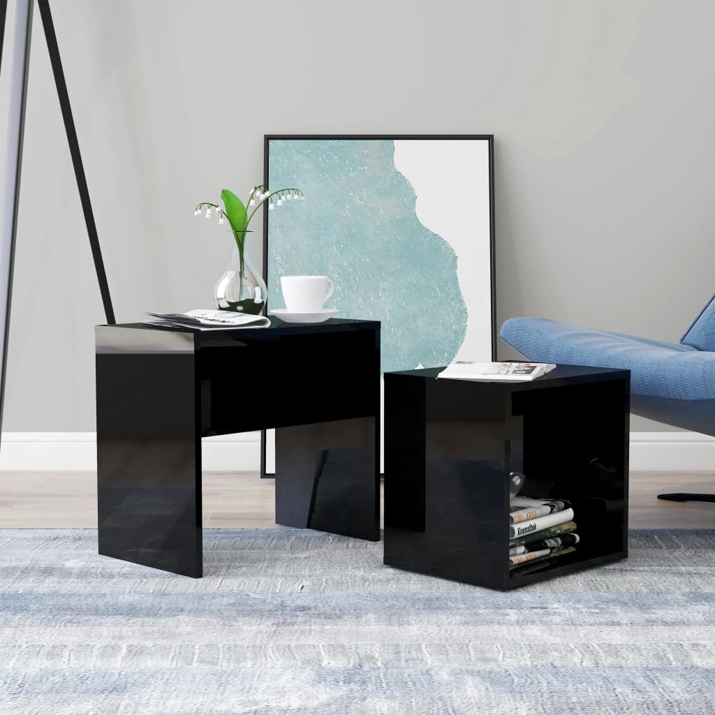 Couchtisch-Set Hochglanz-Schwarz 48x30x45 cm Holzwerkstoff