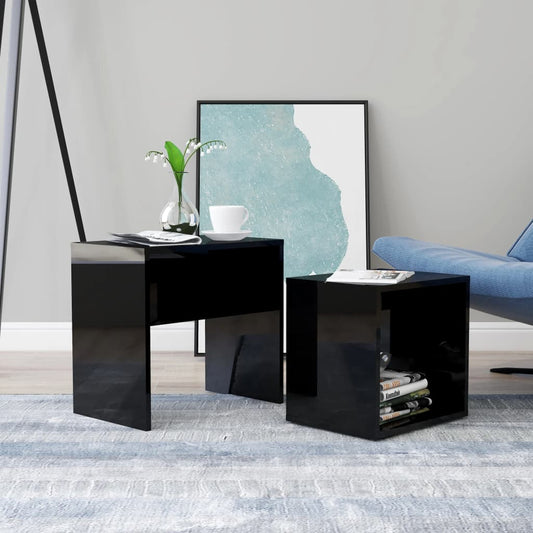 Couchtisch-Set Hochglanz-Schwarz 48x30x45 cm Holzwerkstoff