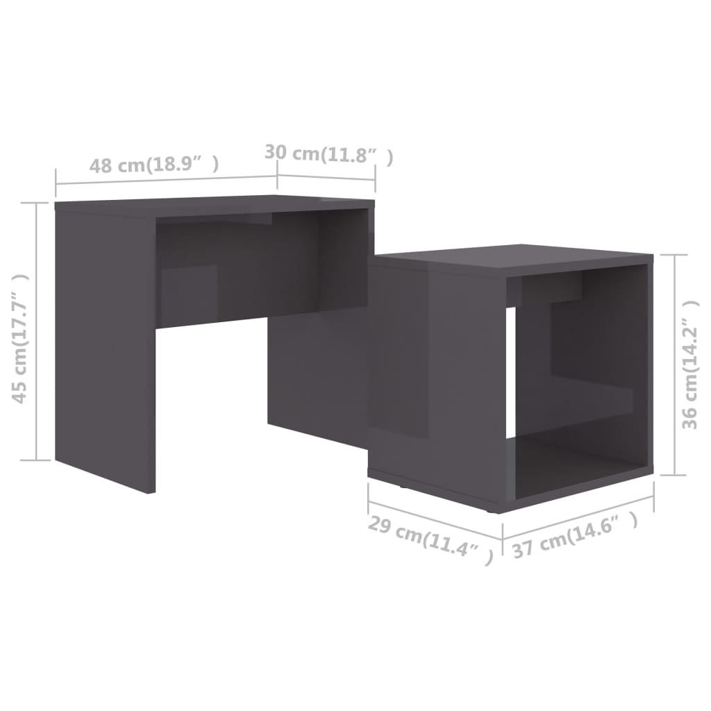Coffee Table Set High Gloss Grey 48x30x45 cm Wood Material