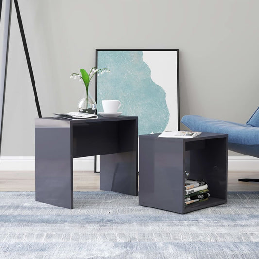 Coffee Table Set High Gloss Grey 48x30x45 cm Wood Material