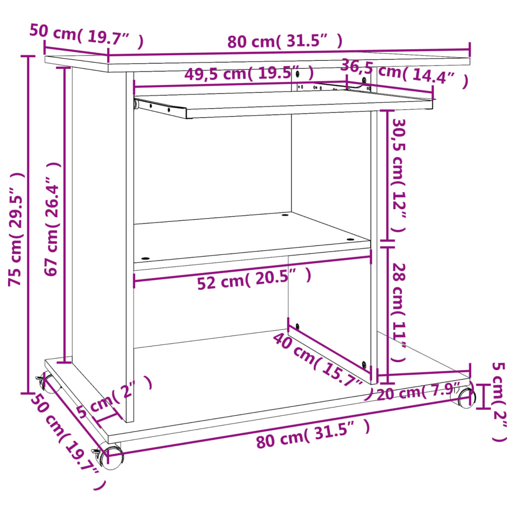 Bureau blanc 80x50x75 cm en bois