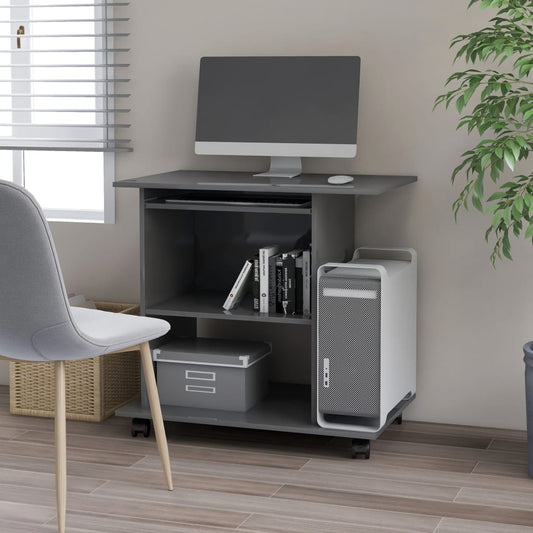Bureau gris brillant 80x50x75 cm en matériau à base de bois