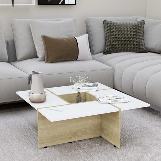 Couchtisch Weiß und Sonoma-Eiche 79,5x79,5x30 cm Holzwerkstoff