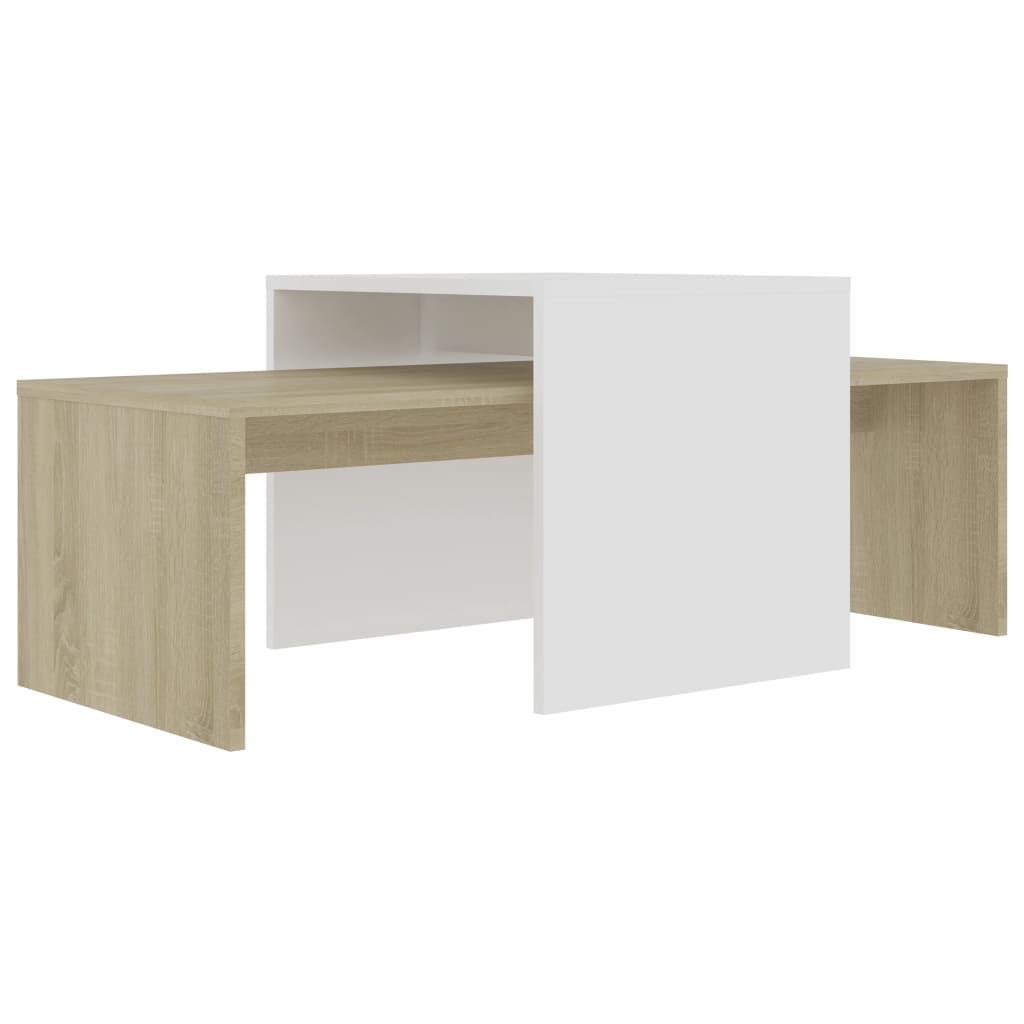 Couchtisch-Set Weiß Sonoma-Eiche 100x48x40 cm Holzwerkstoff