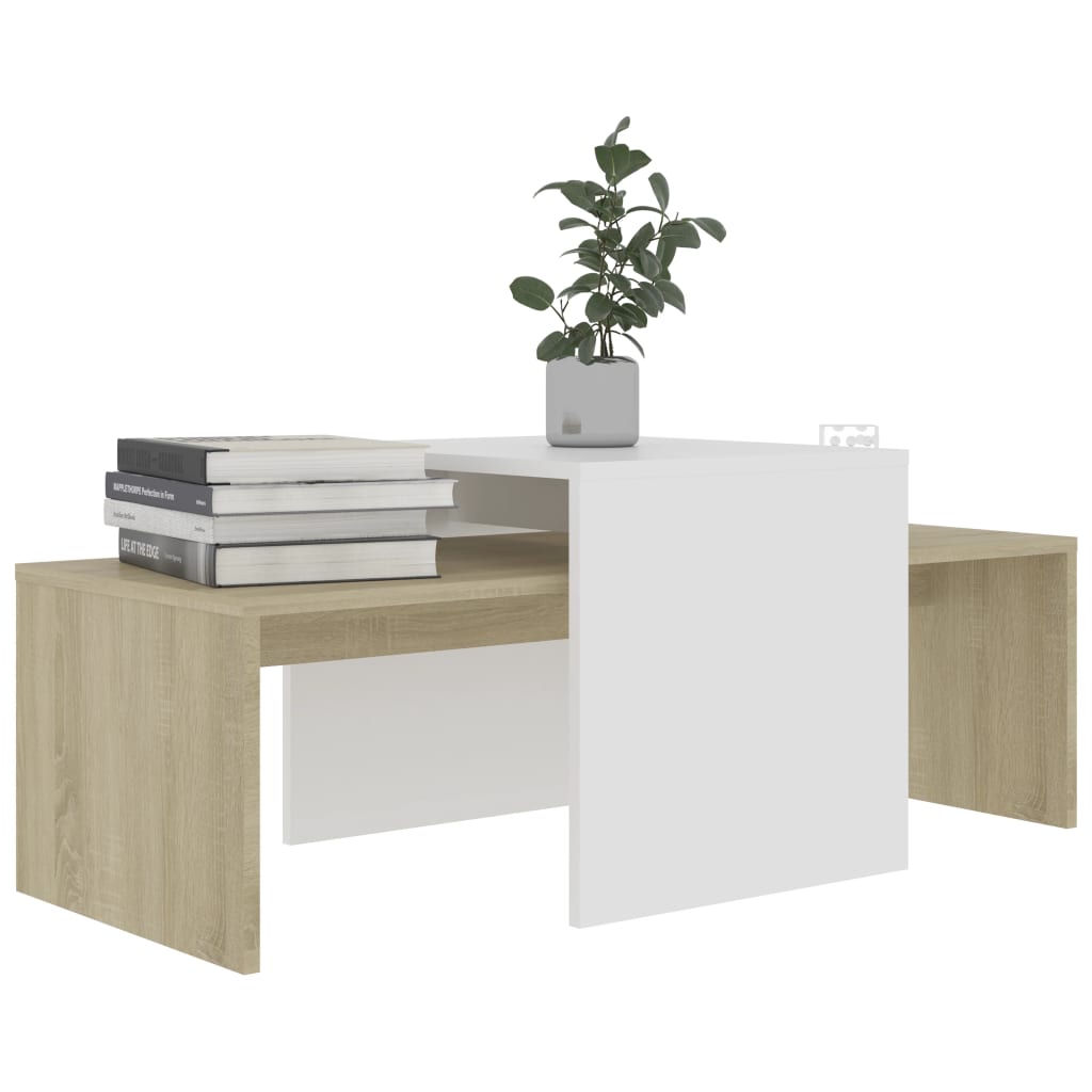 Couchtisch-Set Weiß Sonoma-Eiche 100x48x40 cm Holzwerkstoff