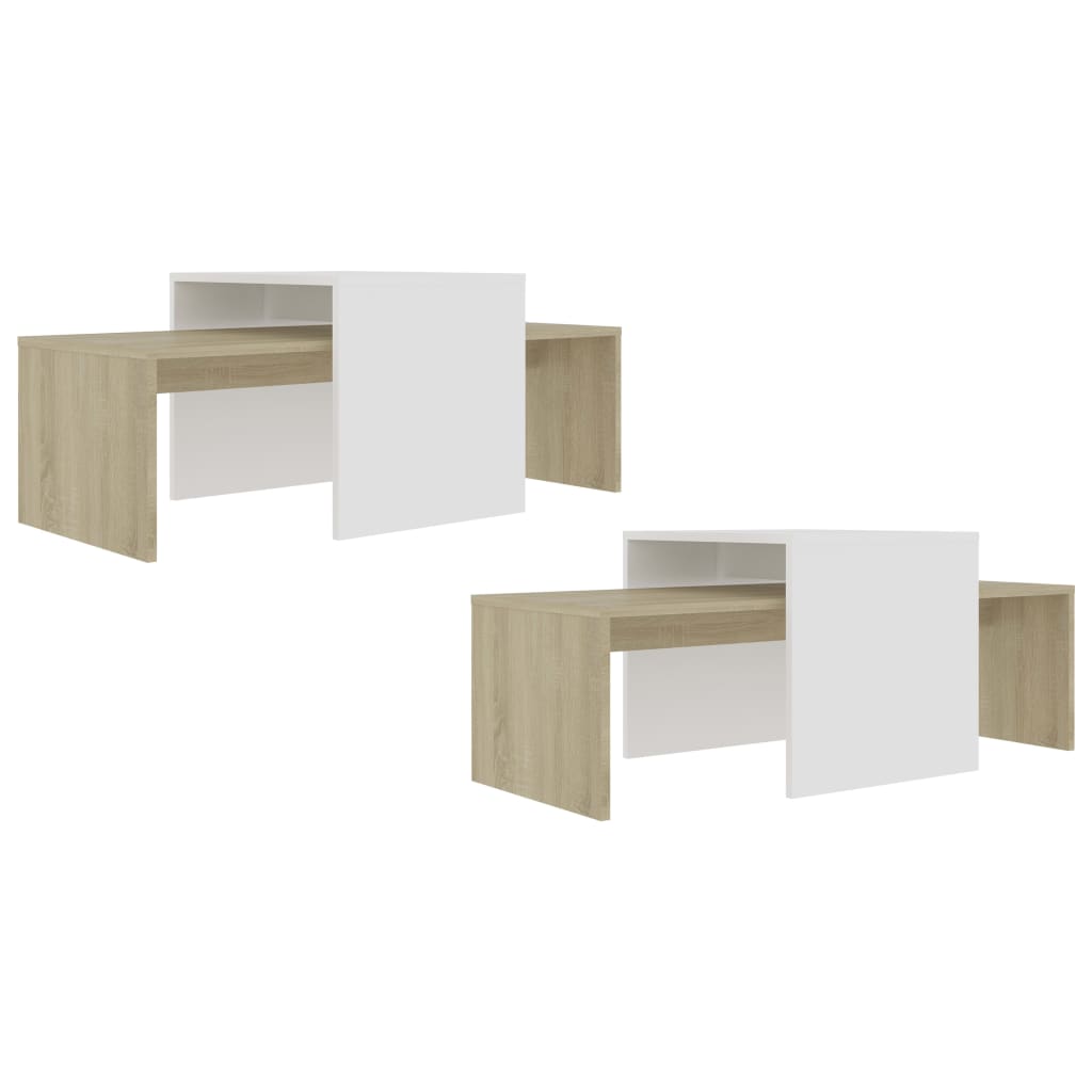 Couchtisch-Set Weiß Sonoma-Eiche 100x48x40 cm Holzwerkstoff