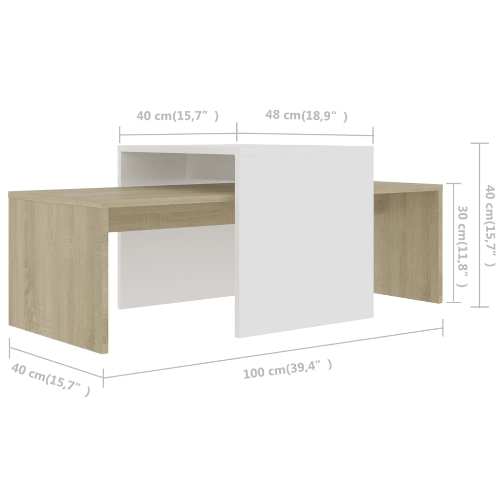 Couchtisch-Set Weiß Sonoma-Eiche 100x48x40 cm Holzwerkstoff