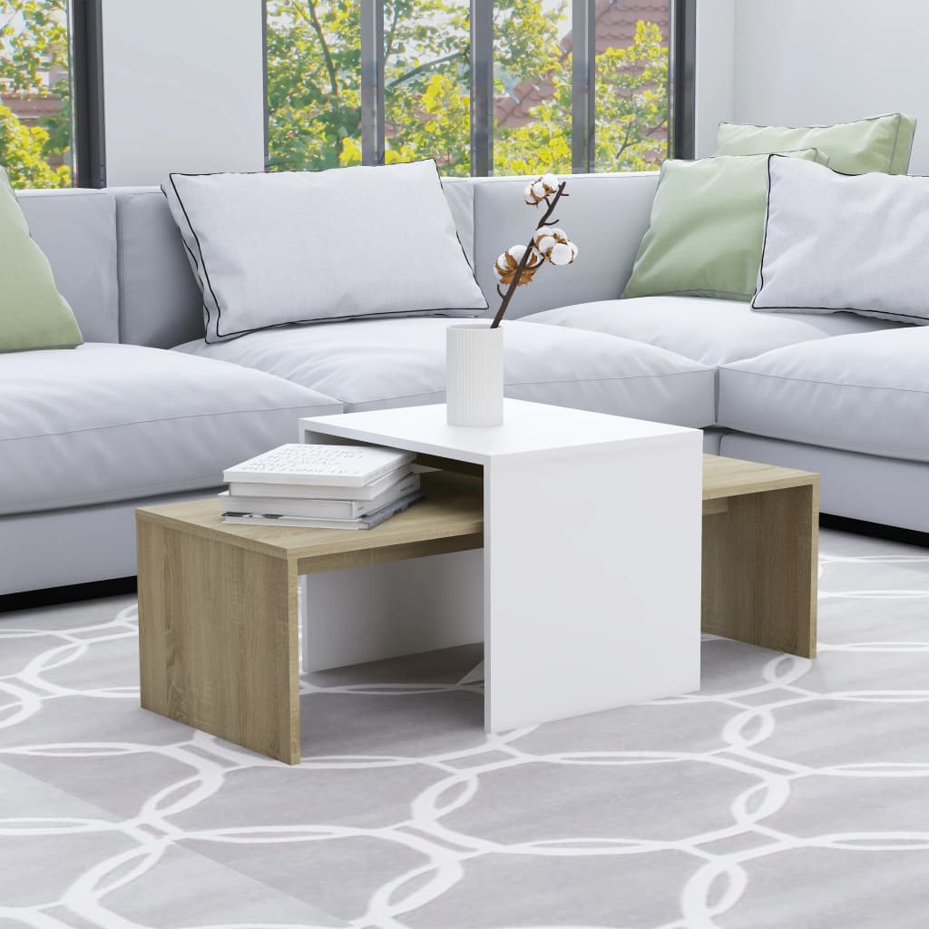 Couchtisch-Set Weiß Sonoma-Eiche 100x48x40 cm Holzwerkstoff