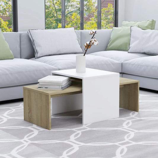 Couchtisch-Set Weiß Sonoma-Eiche 100x48x40 cm Holzwerkstoff