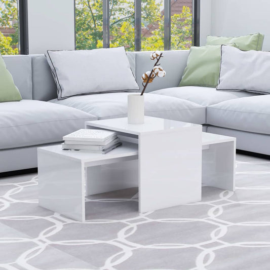 Coffee table set high gloss white 100x48x40 cm wood material