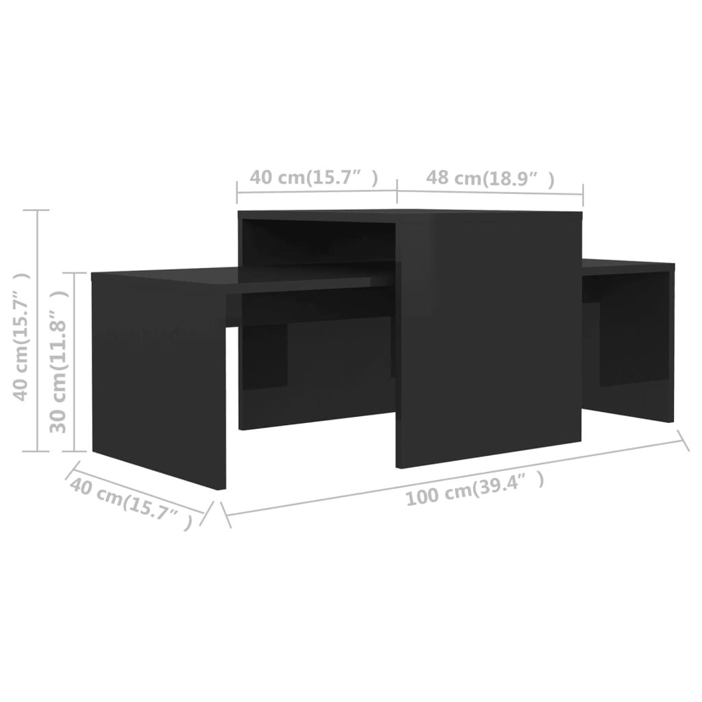 Couchtisch-Set Hochglanz-Schwarz 100x48x40 cm Holzwerkstoff