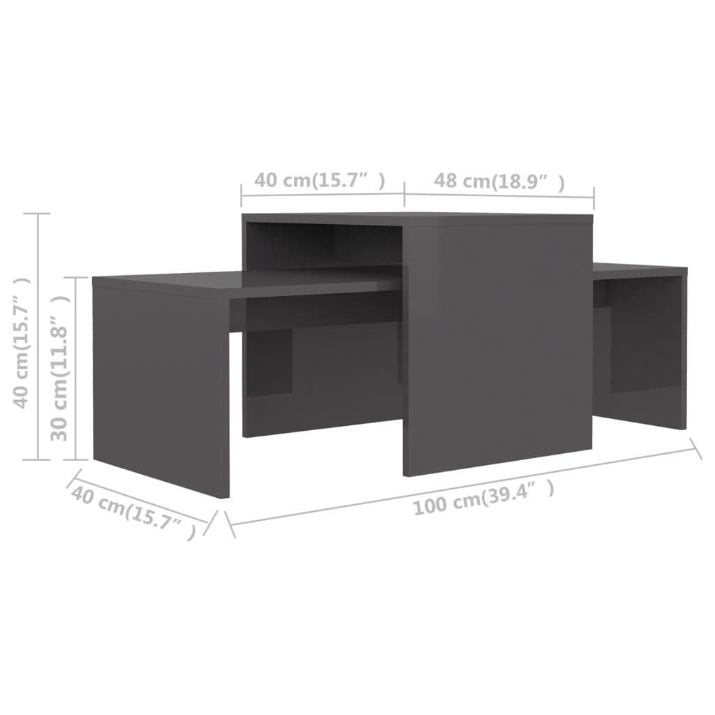 Couchtisch-Set Hochglanz-Grau 100x48x40 cm Holzwerkstoff