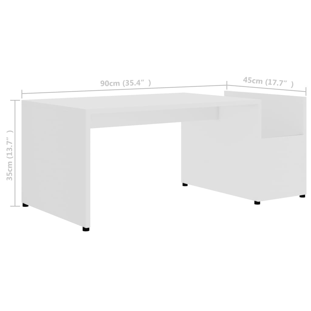 Table basse blanche 90x45x35 cm en bois