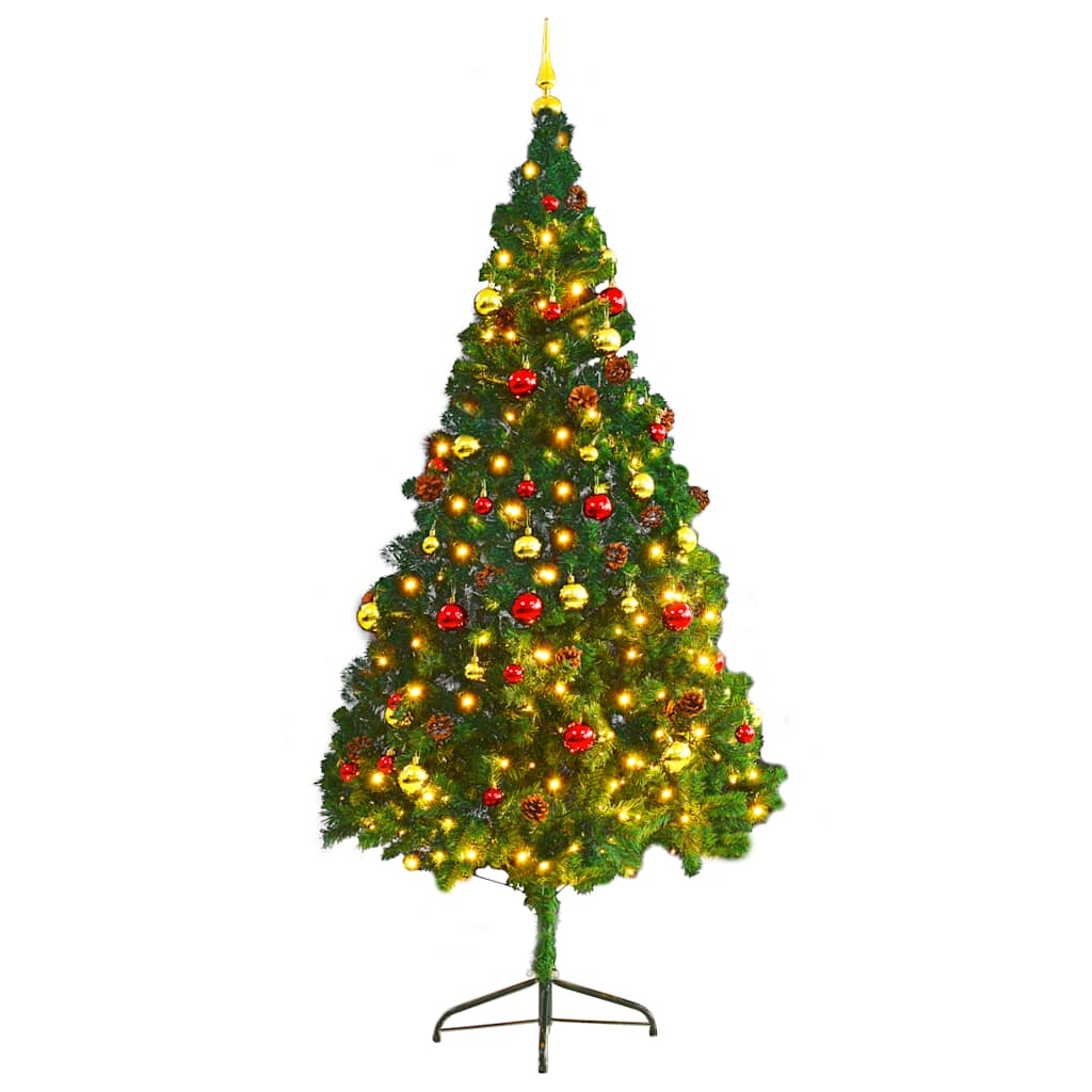 Künstlicher Weihnachtsbaum mit Beleuchtung & Kugeln Grün 210 cm