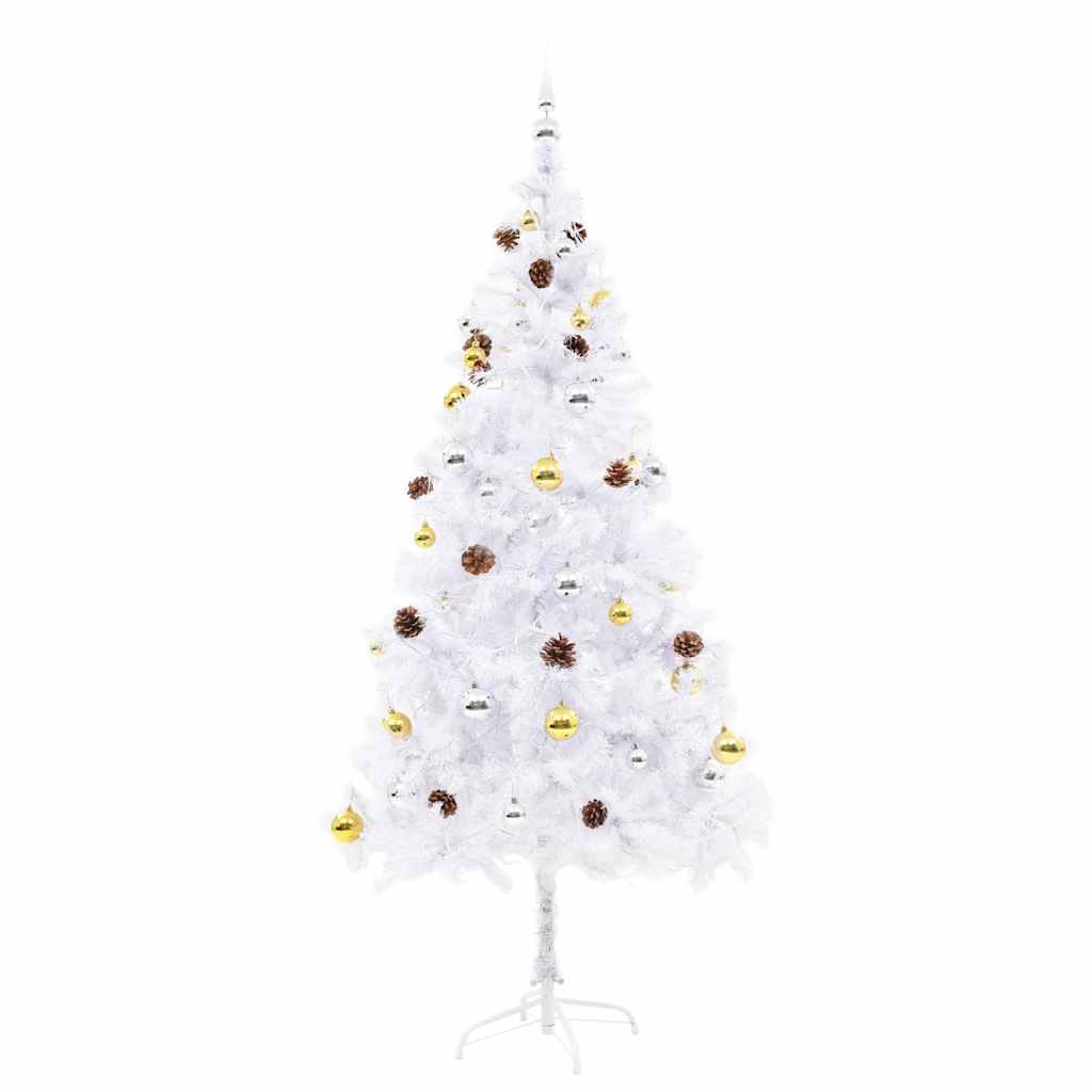Künstlicher Weihnachtsbaum mit Beleuchtung & Kugeln Weiß 180 cm