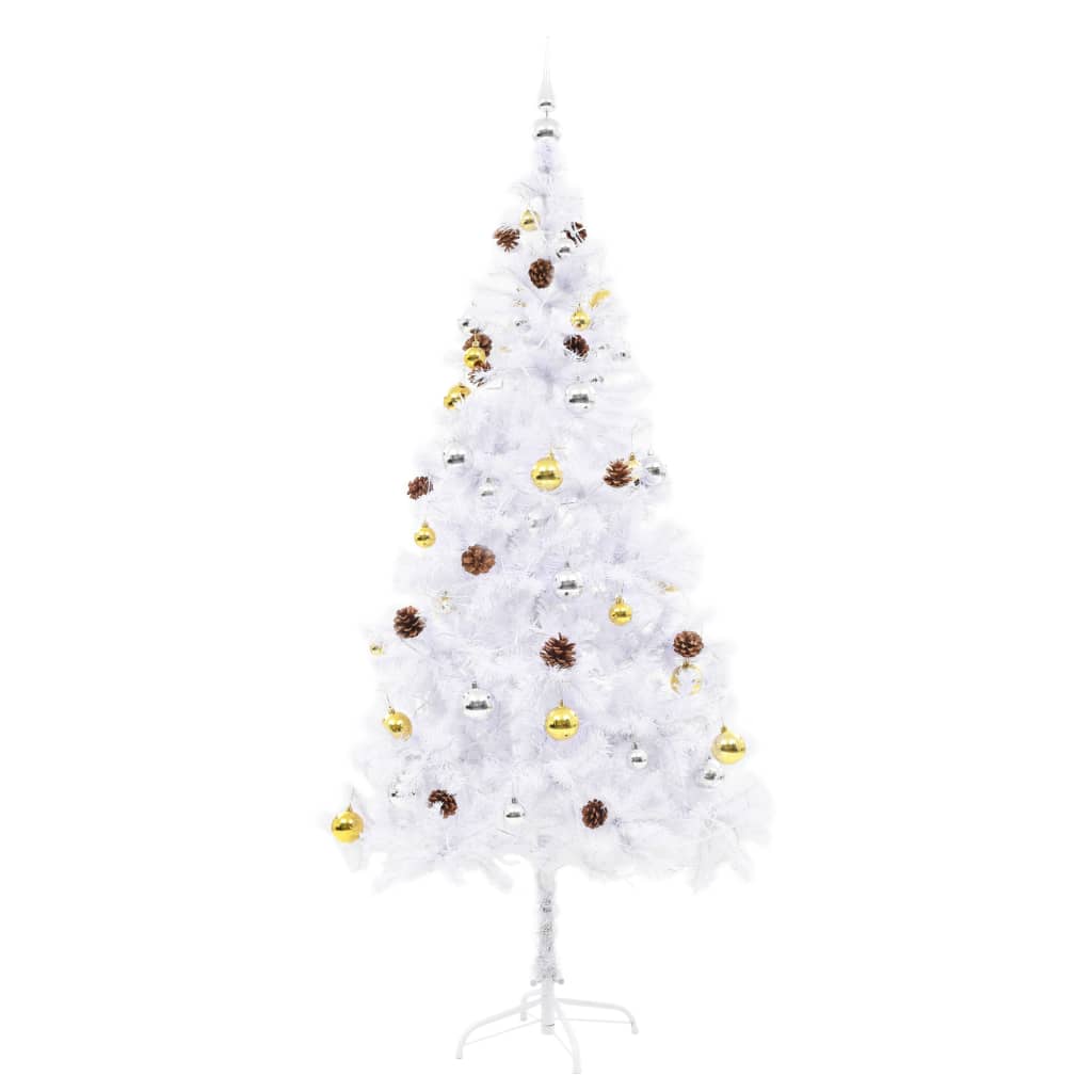 Künstlicher Weihnachtsbaum mit Beleuchtung & Kugeln Weiß 180 cm