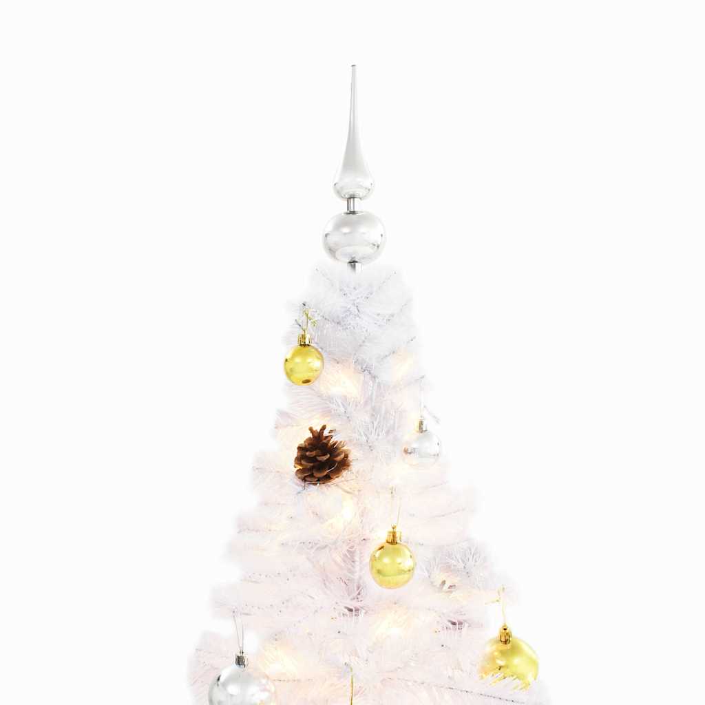Künstlicher Weihnachtsbaum mit Beleuchtung & Kugeln Weiß 180 cm
