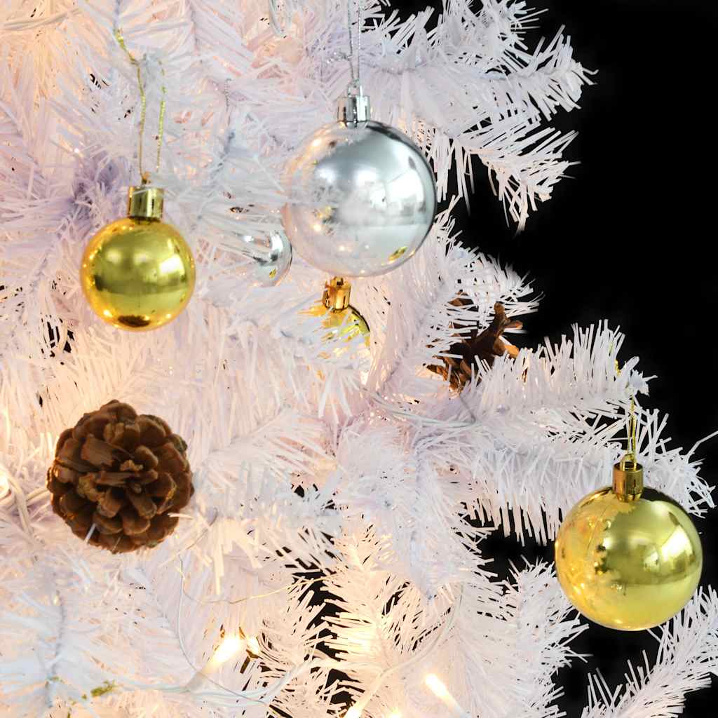 Künstlicher Weihnachtsbaum mit Beleuchtung & Kugeln Weiß 180 cm
