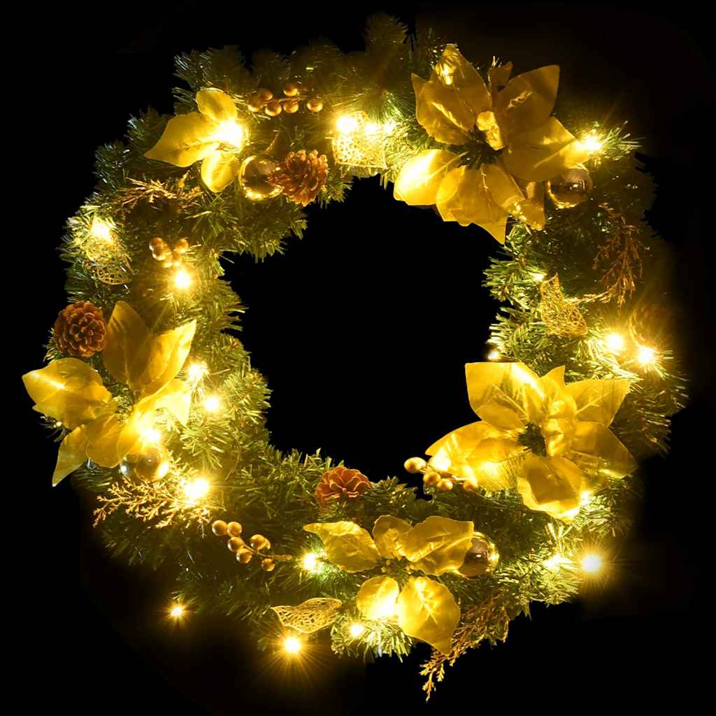 Weihnachtskranz mit LED-Lichtern Grün 60 cm PVC