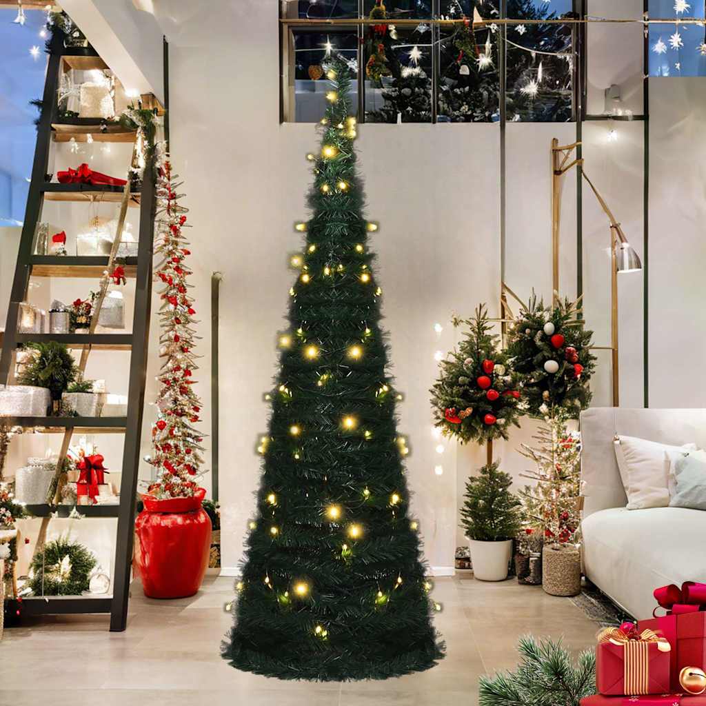 Künstlicher Pop-Up-Weihnachtsbaum mit Beleuchtung Grün 180 cm