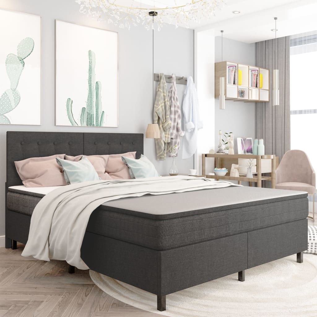 Lit à sommier tapissier tissu gris foncé 160x200 cm