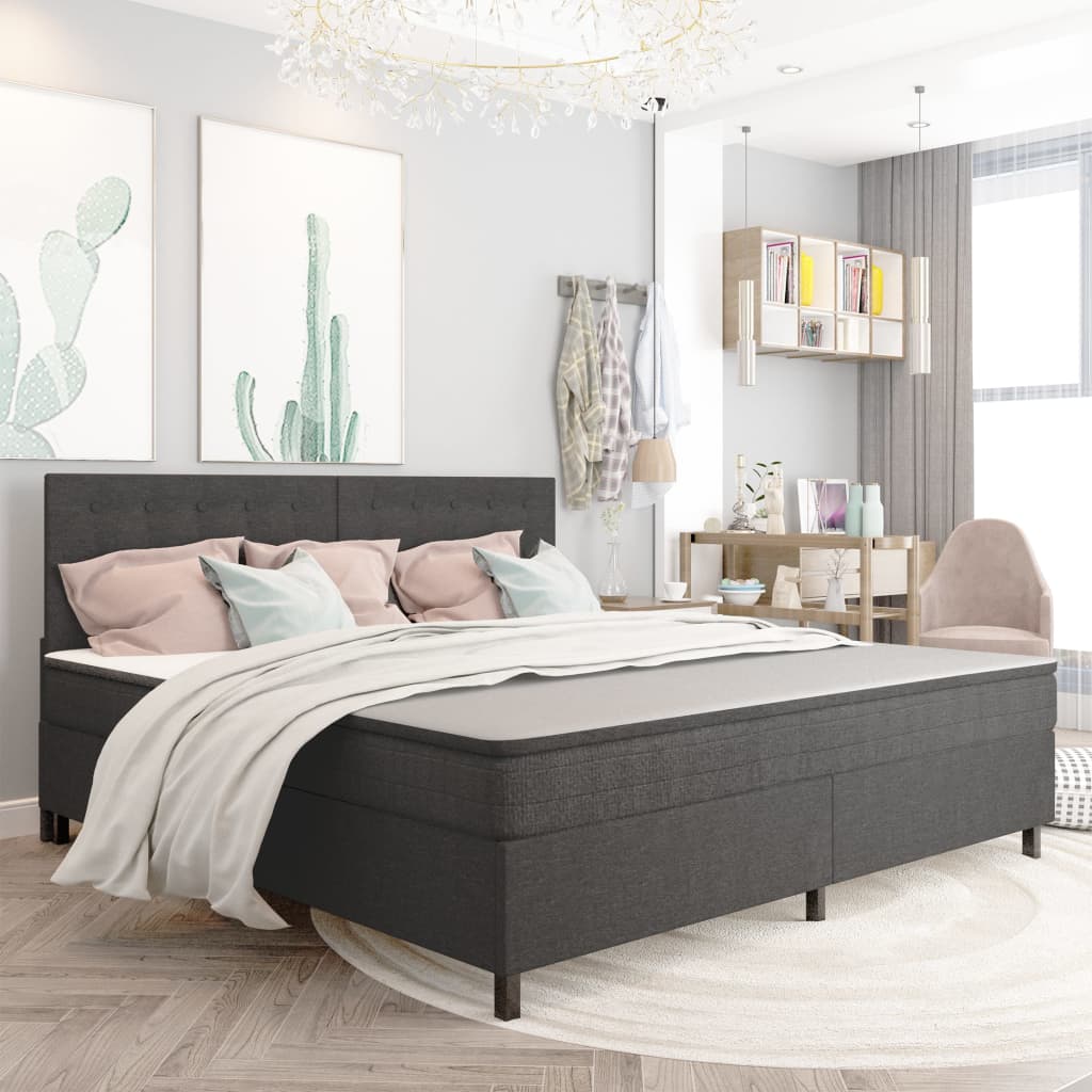 Lit à sommier tapissier tissu gris foncé 200x200 cm