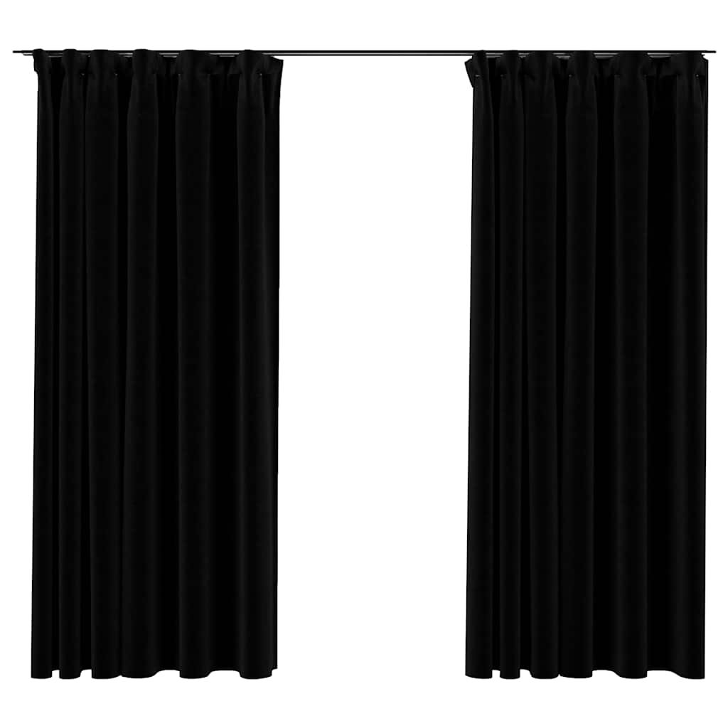 Verdunkelungsvorhänge Haken Leinenoptik 2Stk. Schwarz 140x175cm