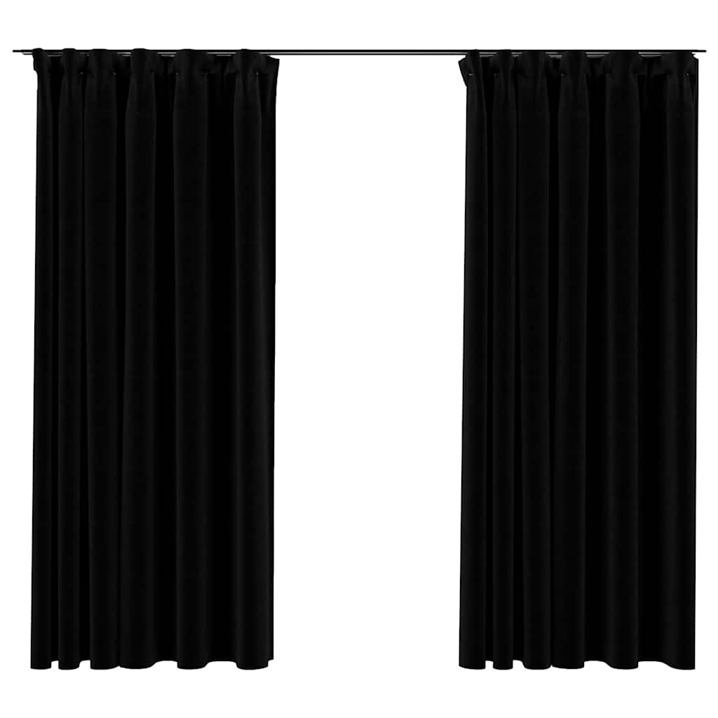 Verdunkelungsvorhänge Haken Leinenoptik 2Stk. Schwarz 140x175cm