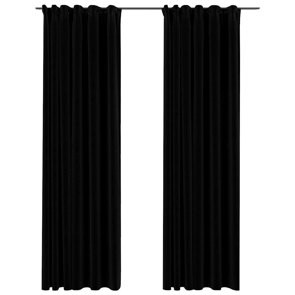 Verdunkelungsvorhänge Haken Leinenoptik 2Stk. Schwarz 140x245cm