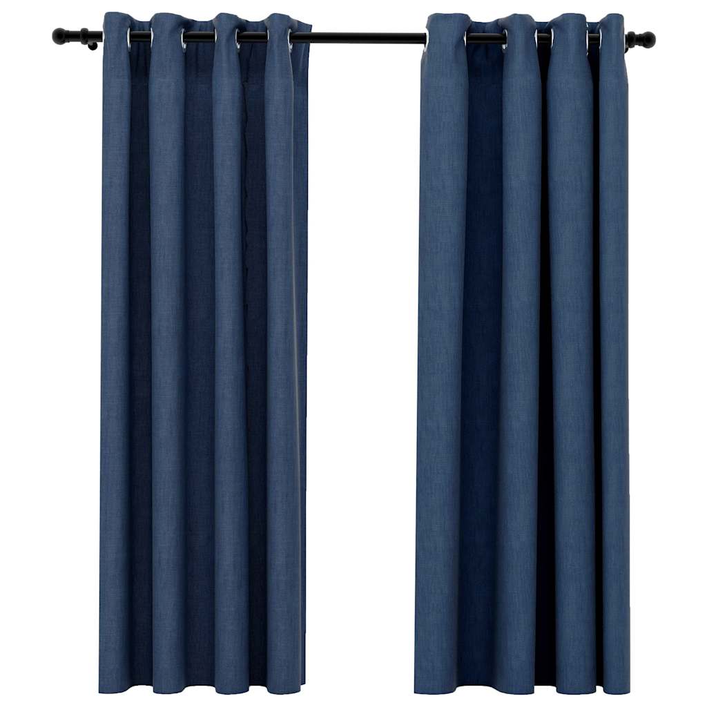 Verdunkelungsvorhänge Ösen Leinenoptik 2 Stk. Blau 140x175 cm