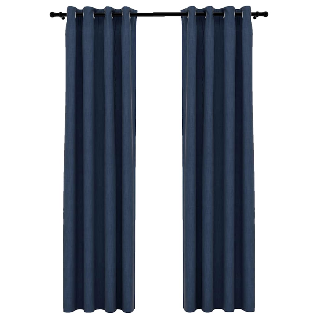 Verdunkelungsvorhänge Ösen Leinenoptik 2 Stk. Blau 140x245 cm