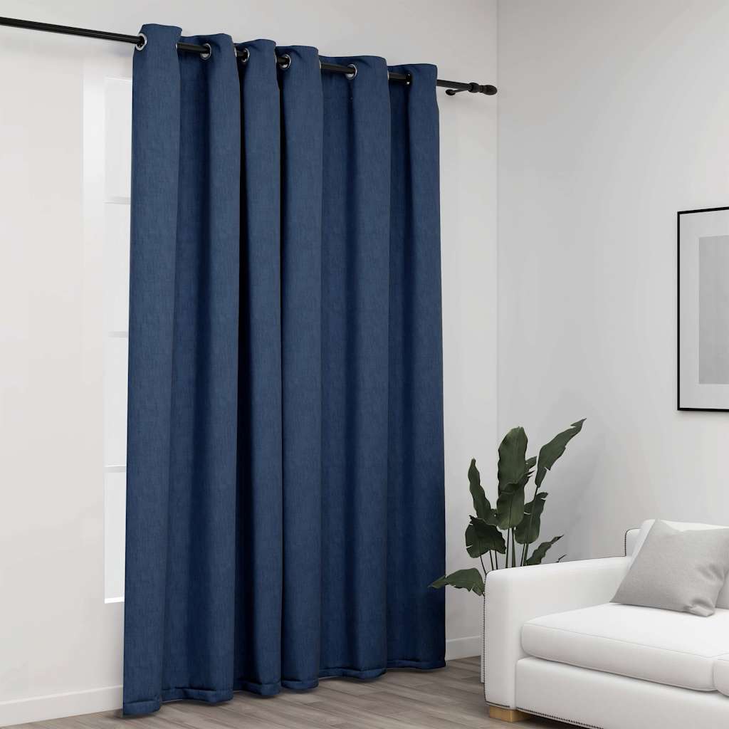 Verdunkelungsvorhang mit Ösen Leinenoptik Blau 290x245 cm